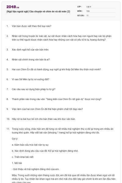 (Ngữ liệu ngoài sgk) Câu chuyện về chim én và dế mèn (2)