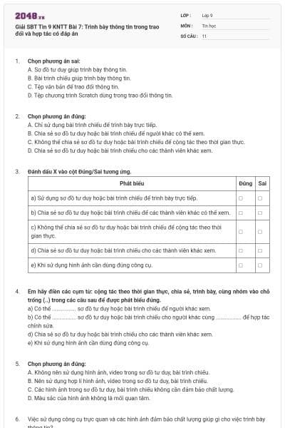 Giải SBT Tin 9 KNTT Bài 7: Trình bày thông tin trong trao đổi và hợp tác có đáp án