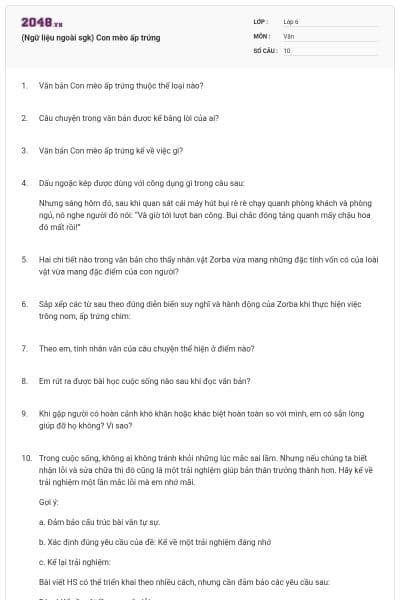 (Ngữ liệu ngoài sgk) Con mèo ấp trứng