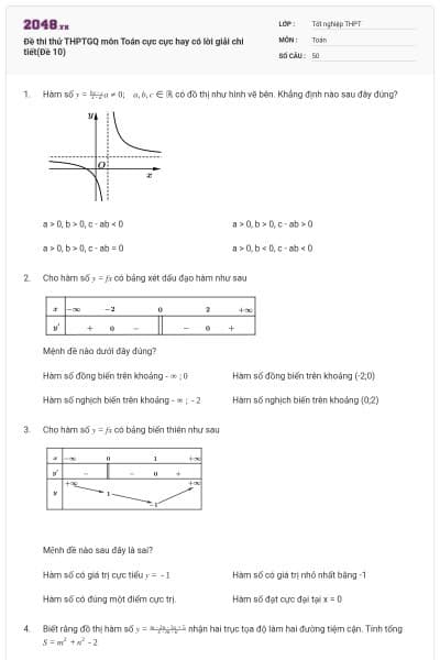 Đề thi thử THPTGQ môn Toán cực cực hay có lời giải chi tiết(Đề 10)