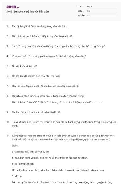 (Ngữ liệu ngoài sgk) Dựa vào bản thân