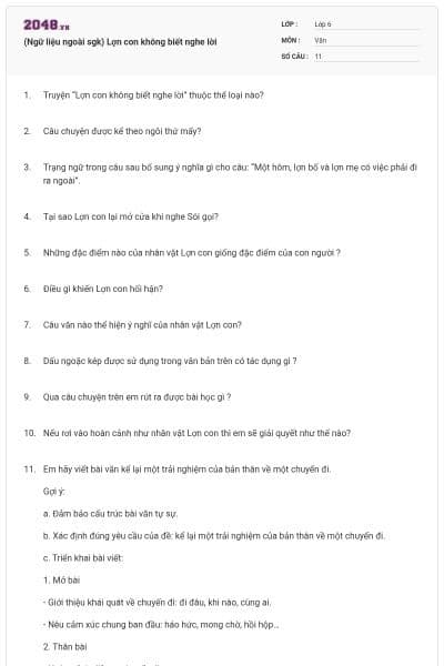 (Ngữ liệu ngoài sgk) Lợn con không biết nghe lời