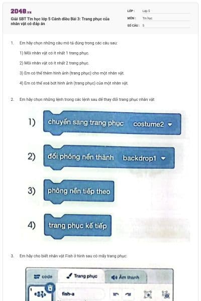 Giải SBT Tin học lớp 5 Cánh diều Bài 3: Trang phục của nhân vật có đáp án