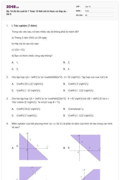 Bộ 10 đề thi cuối kì 1 Toán 10 Kết nối tri thức có đáp án - Đề 5