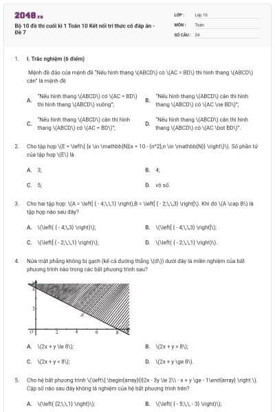 Bộ 10 đề thi cuối kì 1 Toán 10 Kết nối tri thức có đáp án - Đề 7