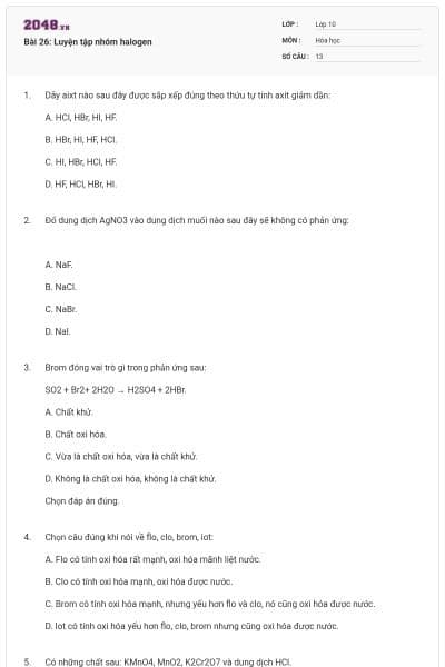 Bài 26: Luyện tập nhóm halogen