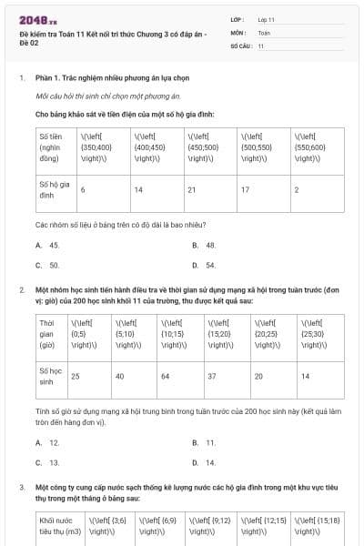 Đề kiểm tra Toán 11 Kết nối tri thức Chương 3 có đáp án - Đề 02