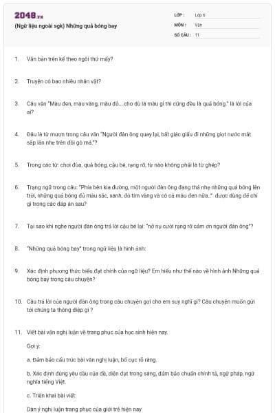 (Ngữ liệu ngoài sgk) Những quả bóng bay