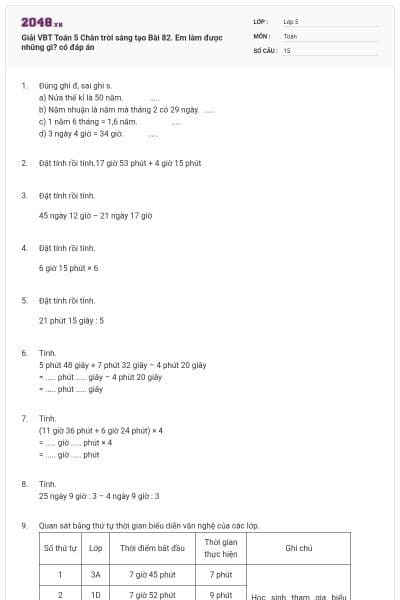 Giải VBT Toán 5 Chân trời sáng tạo Bài 82. Em làm được những gì? có đáp án