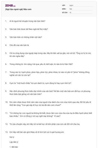 (Ngữ liệu ngoài sgk) Nấu cơm