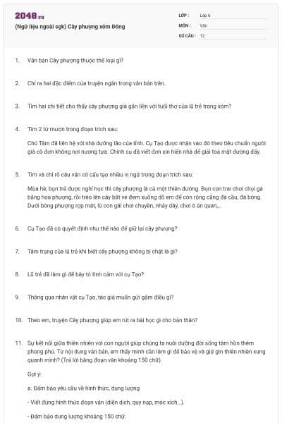 (Ngữ liệu ngoài sgk) Cây phượng xóm Đông