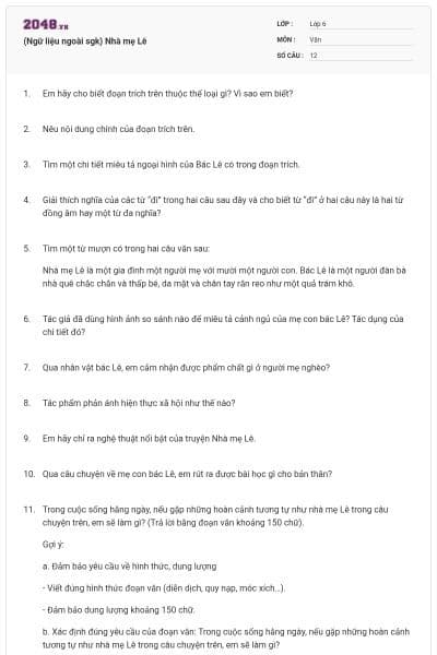 (Ngữ liệu ngoài sgk) Nhà mẹ Lê