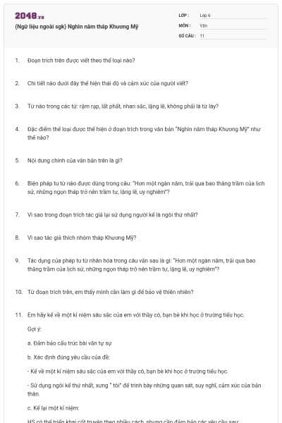 (Ngữ liệu ngoài sgk) Nghìn năm tháp Khương Mỹ