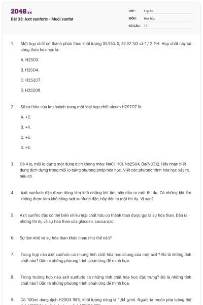 Bài 33: Axit sunfuric - Muối sunfat