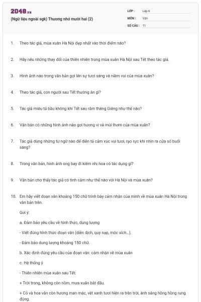 (Ngữ liệu ngoài sgk) Thương nhớ mười hai (2)