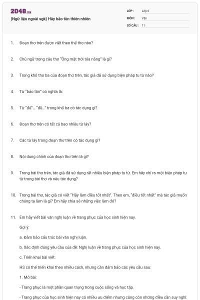 (Ngữ liệu ngoài sgk) Hãy bảo tồn thiên nhiên