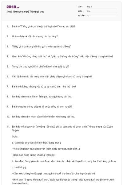 (Ngữ liệu ngoài sgk) Tiếng gà trưa