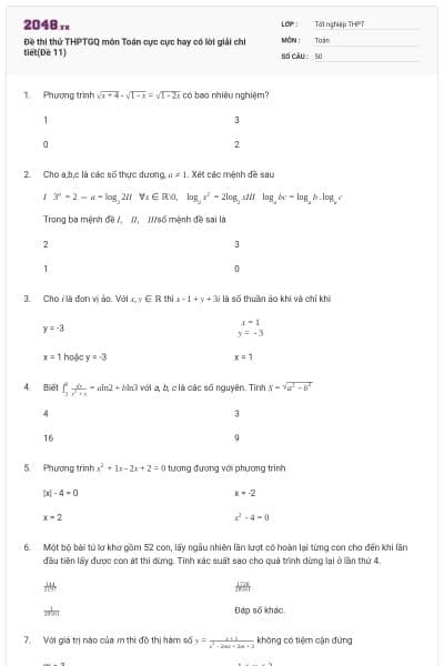 Đề thi thử THPTGQ môn Toán cực cực hay có lời giải chi tiết(Đề 11)