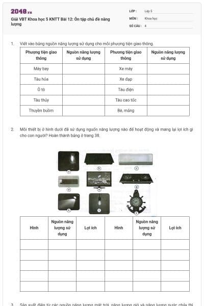 Giải VBT Khoa học 5 KNTT Bài 12: Ôn tập chủ đề năng lượng