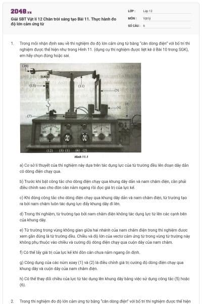 Giải SBT Vật lí 12 Chân trời sáng tạo Bài 11. Thực hành đo độ lớn cảm ứng từ