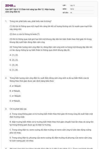 Giải SBT Vật lí 12 Chân trời sáng tạo Bài 12. Hiện tượng cảm ứng điện từ