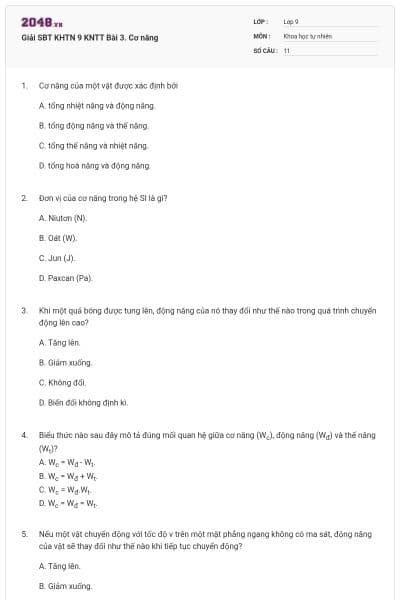 Giải SBT KHTN 9 KNTT Bài 3. Cơ năng