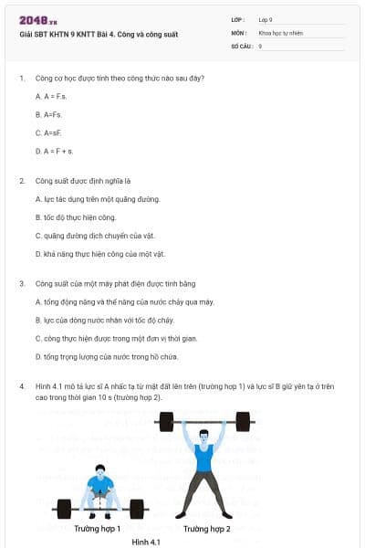 Giải SBT KHTN 9 KNTT Bài 4. Công và công suất