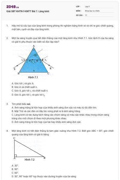 Giải SBT KHTN 9 KNTT Bài 7. Lăng kính