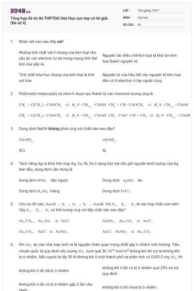 Tổng hợp đề ôn thi THPTQG Hóa Học cực hay có lời giải (Đề số 4)