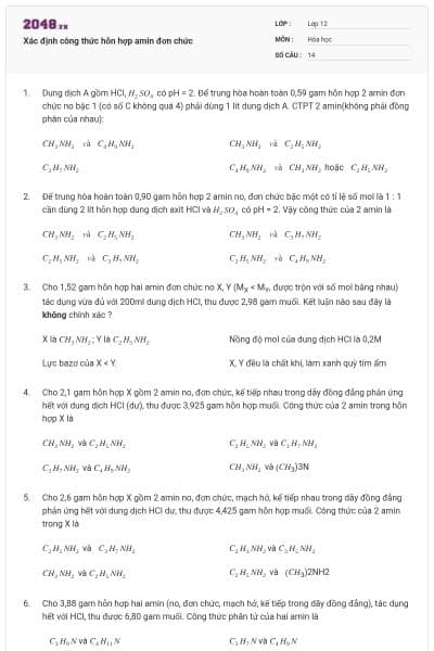 Xác định công thức hỗn hợp amin đơn chức