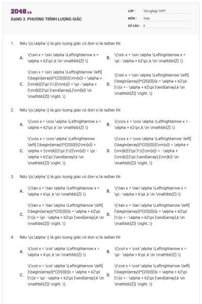 DẠNG 3. PHƯƠNG TRÌNH LƯỢNG GIÁC