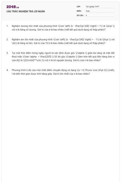 CÂU TRẮC NGHIỆM TRẢ LỜI NGẮN