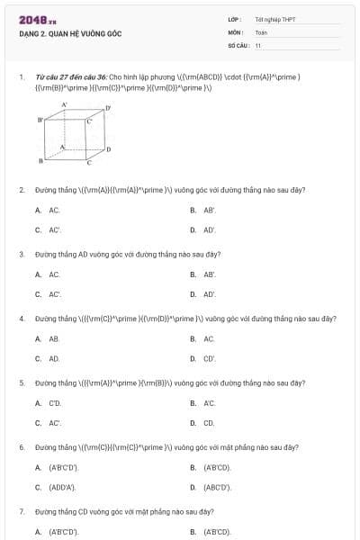 DẠNG 2. QUAN HỆ VUÔNG GÓC