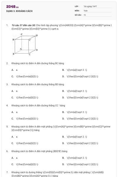DẠNG 3. KHOẢNG CÁCH