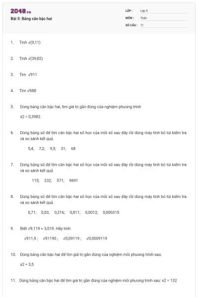 Bài 5: Bảng căn bậc hai