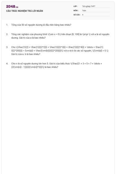 CÂU TRẮC NGHIỆM TRẢ LỜI NGẮN