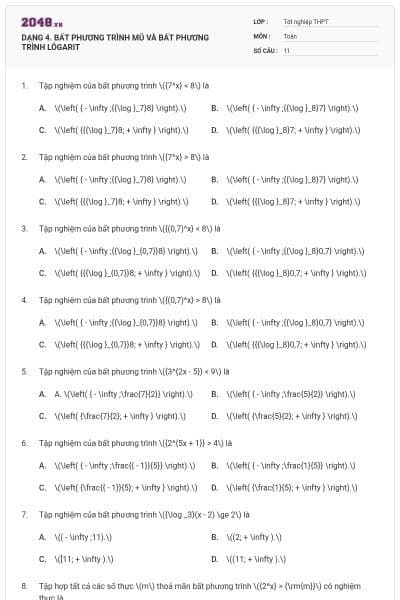 DẠNG 4. BẤT PHƯƠNG TRÌNH MŨ VÀ BẤT PHƯƠNG TRÌNH LÔGARIT