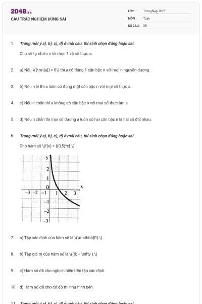 CÂU TRẮC NGHIỆM ĐÚNG SAI