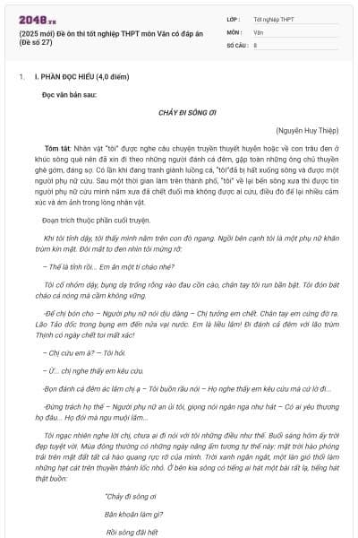 (2025 mới) Đề ôn thi tốt nghiệp THPT môn Văn có đáp án (Đề số 27)