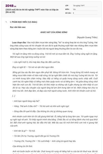 (2025 mới) Đề ôn thi tốt nghiệp THPT môn Văn có đáp án (Đề số 30)