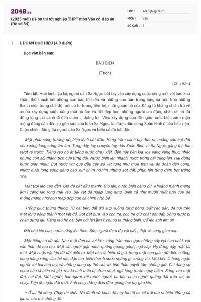 (2025 mới) Đề ôn thi tốt nghiệp THPT môn Văn có đáp án (Đề số 34)