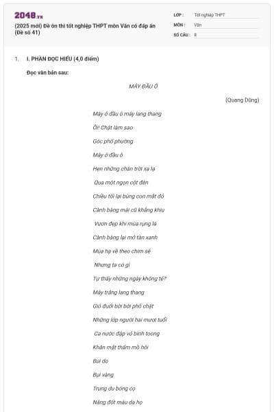 (2025 mới) Đề ôn thi tốt nghiệp THPT môn Văn có đáp án (Đề số 41)