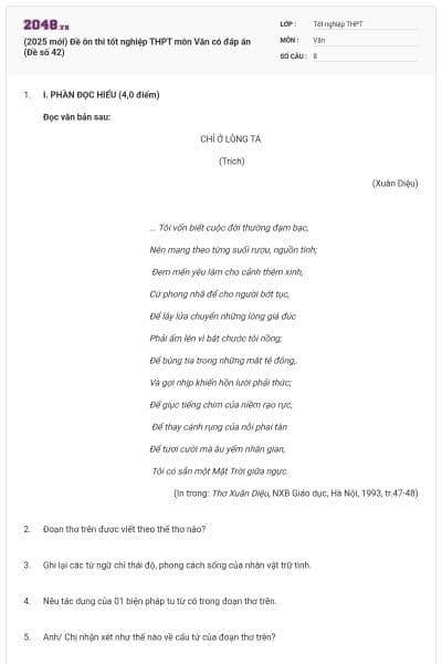 (2025 mới) Đề ôn thi tốt nghiệp THPT môn Văn có đáp án (Đề số 42)