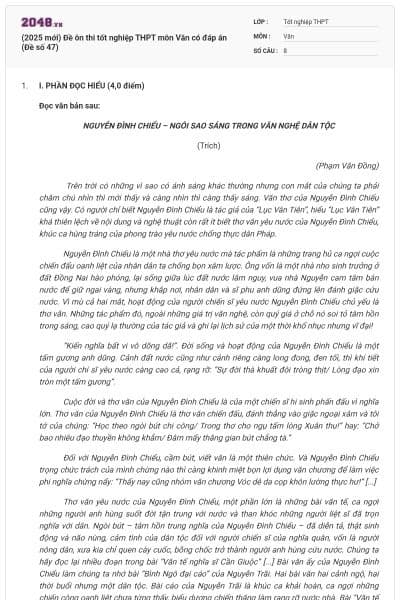 (2025 mới) Đề ôn thi tốt nghiệp THPT môn Văn có đáp án (Đề số 47)