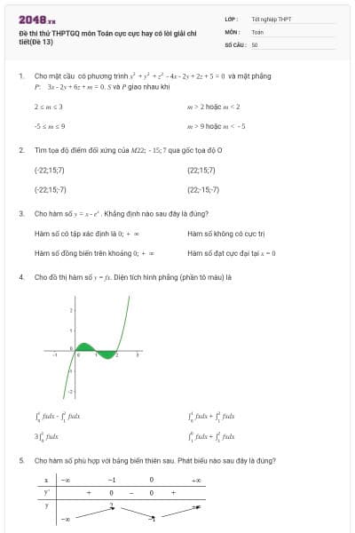 Đề thi thử THPTGQ môn Toán cực cực hay có lời giải chi tiết(Đề 13)