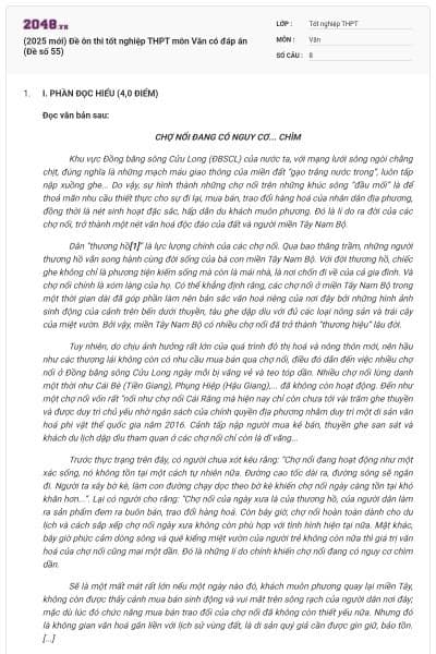 (2025 mới) Đề ôn thi tốt nghiệp THPT môn Văn có đáp án (Đề số 55)