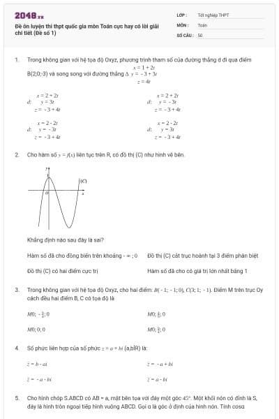 Đề ôn luyện thi thpt quốc gia môn Toán cực hay có lời giải chi tiết (Đề số 1)