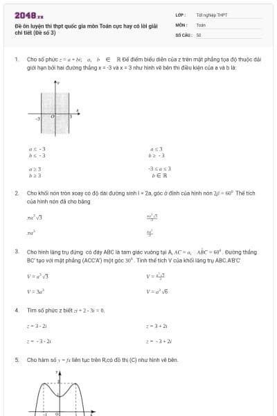 Đề ôn luyện thi thpt quốc gia môn Toán cực hay có lời giải chi tiết (Đề số 3)