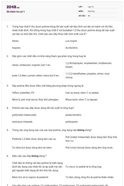 Đề kiểm tra số 1