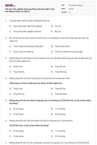 500 câu Trắc nghiệm tổng hợp Pháp chế dược Bài 8: Quy chế đăng kí thuốc có đáp án